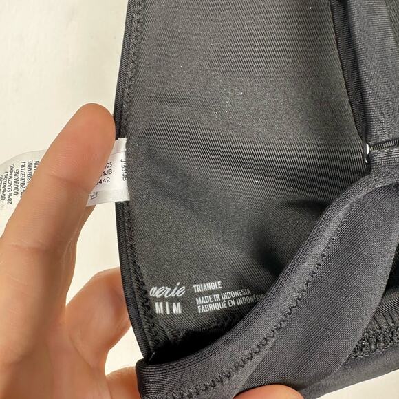 NWT Aerie Black Classic Simple Plunge Neck Trianle Bikini Top with Bow Tie Back - Picture 6 of 9